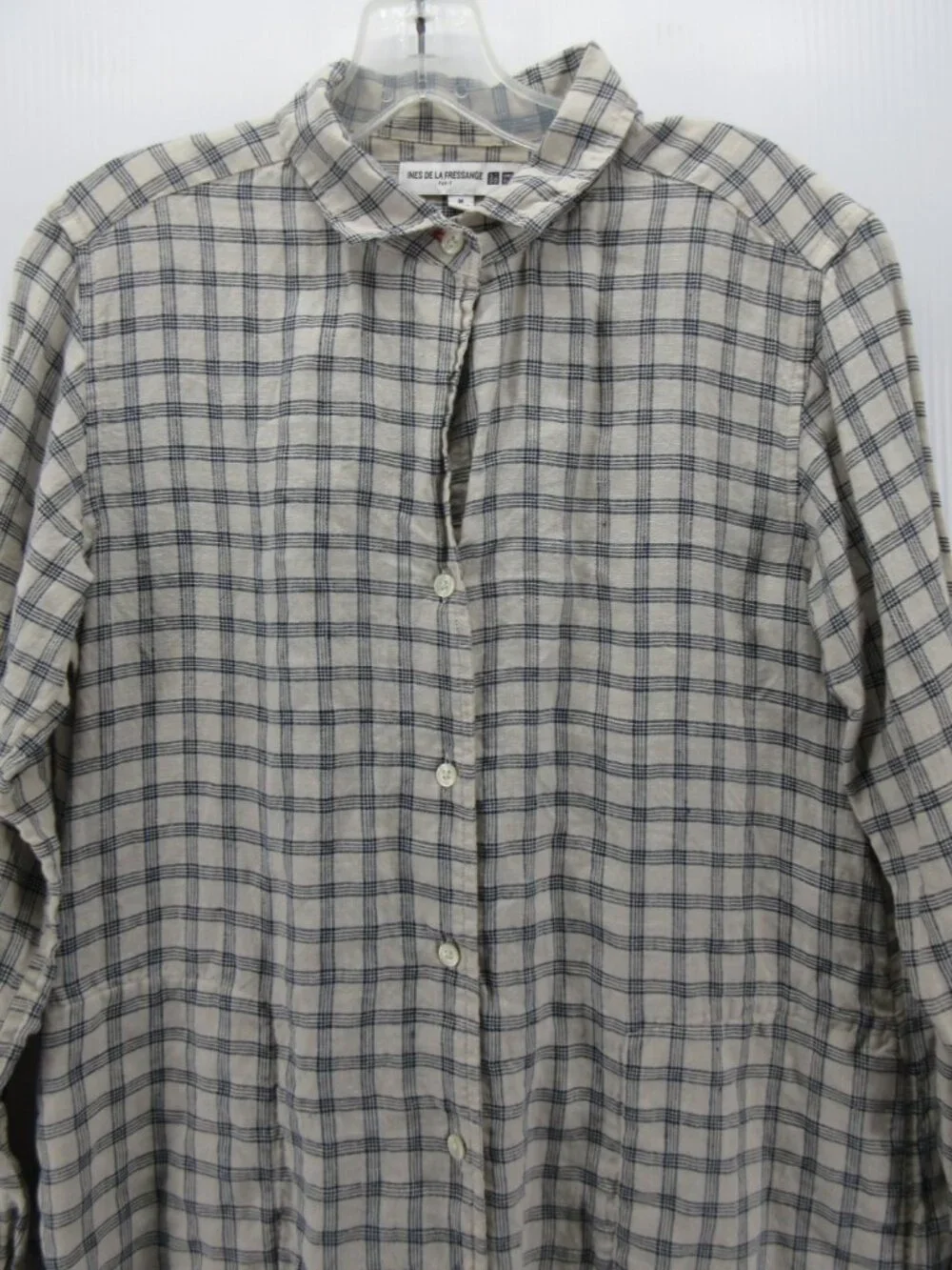 Uniqlo Ines De La Fressange Dress Medium Linen Shirt Button Up Check - Picture 2 of 11